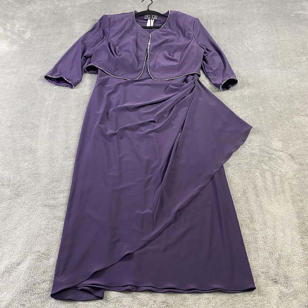 Alex Evenings Maxi Dress‎ Formal 2 Piece 14 Embelished Rhinestone Purple Wedding